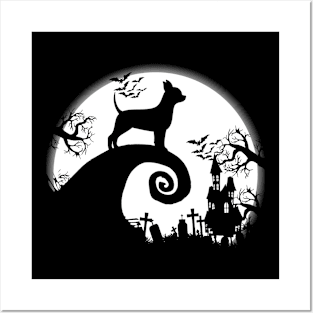 Chihuahua And Halloween Moon Posters and Art